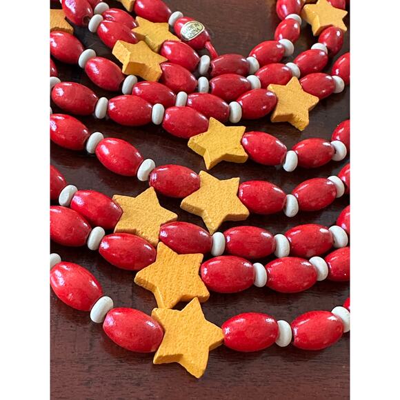 2 Vintage Wood Beads stars Christmas Garlands 20 ft ea. Red Yellow wooden decor - Picture 1 of 13